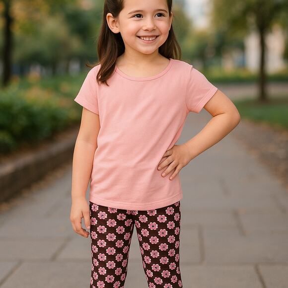 kit + lili‎ Girls Leggings Size 2 Years Brown Pink Flower Print NEW - Picture 3 of 9